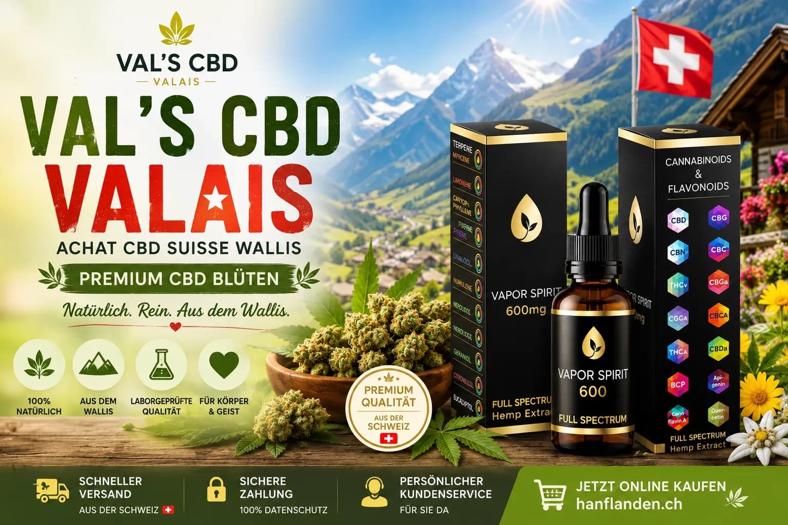 CBD Valais : huiles et fleurs CBD suisses livrées à Sion et dans tout le canton