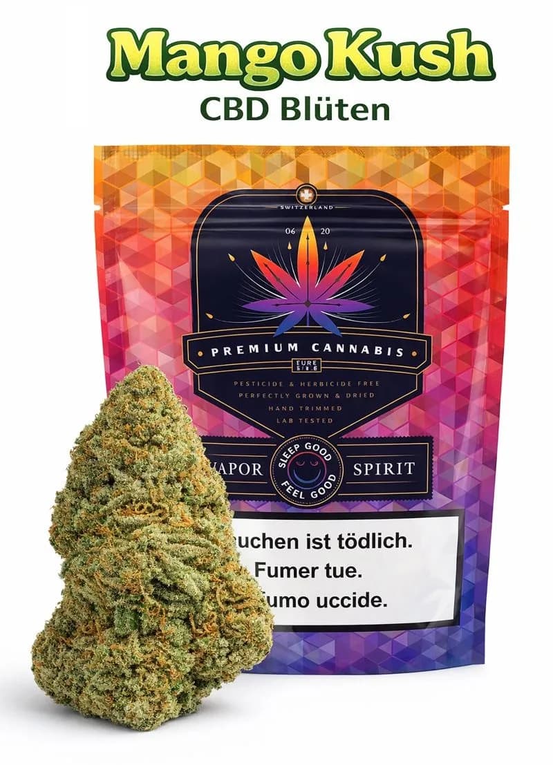 Mango Kush CBD flowers with aromatic Kush mango profile