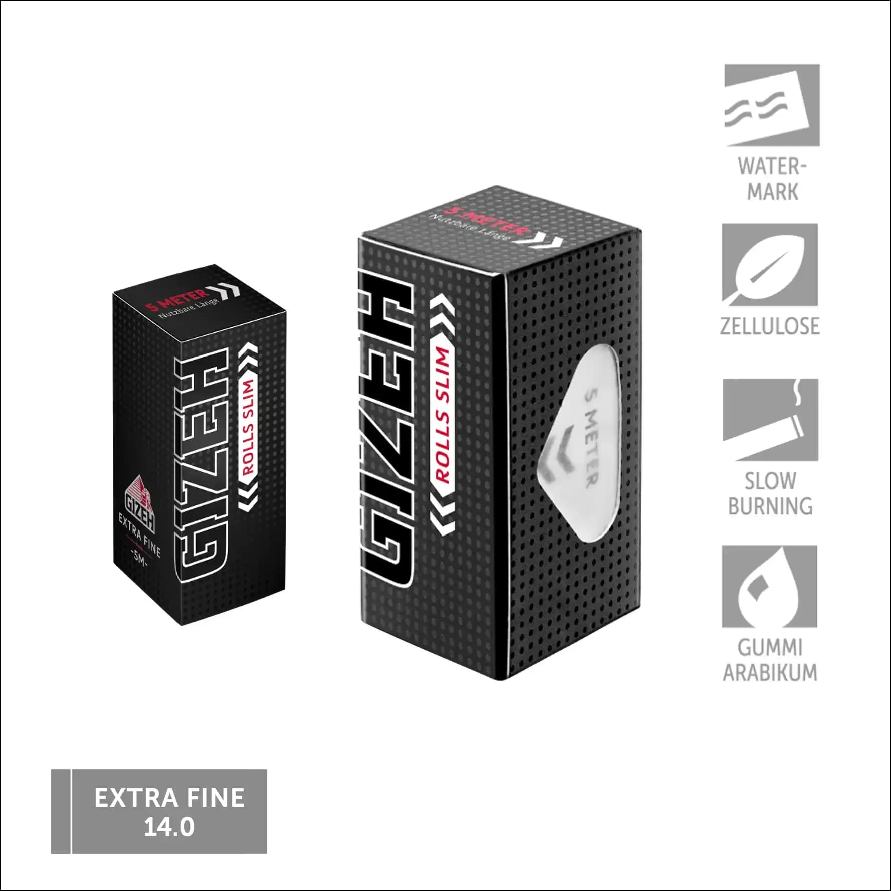 GIZEH Black Roll Slim carta per sigarette 4,4 mm – 5 metri